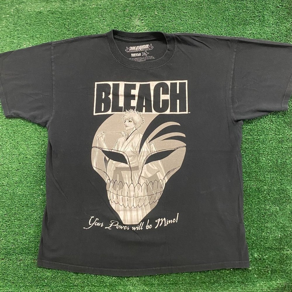 Vintage Y2K Bleach Ichigo Skull T-Shirt Boxy Faded Black Anime Japan Grunge XL